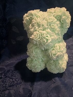 Decorative Rose Bear in Light Mint Green - Floral Home Accent